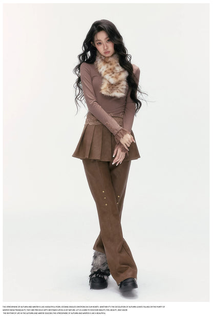 24olvides - [FREE GIFT] Winter Accessories Set: Faux Fur Scarf, Bucket Hat & Satin Bow Brooch