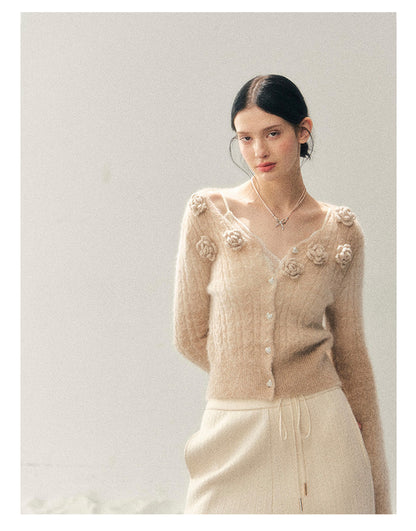 少也眼 “The Density of Lingering Warmth” French-Inspired Floral Knit Top