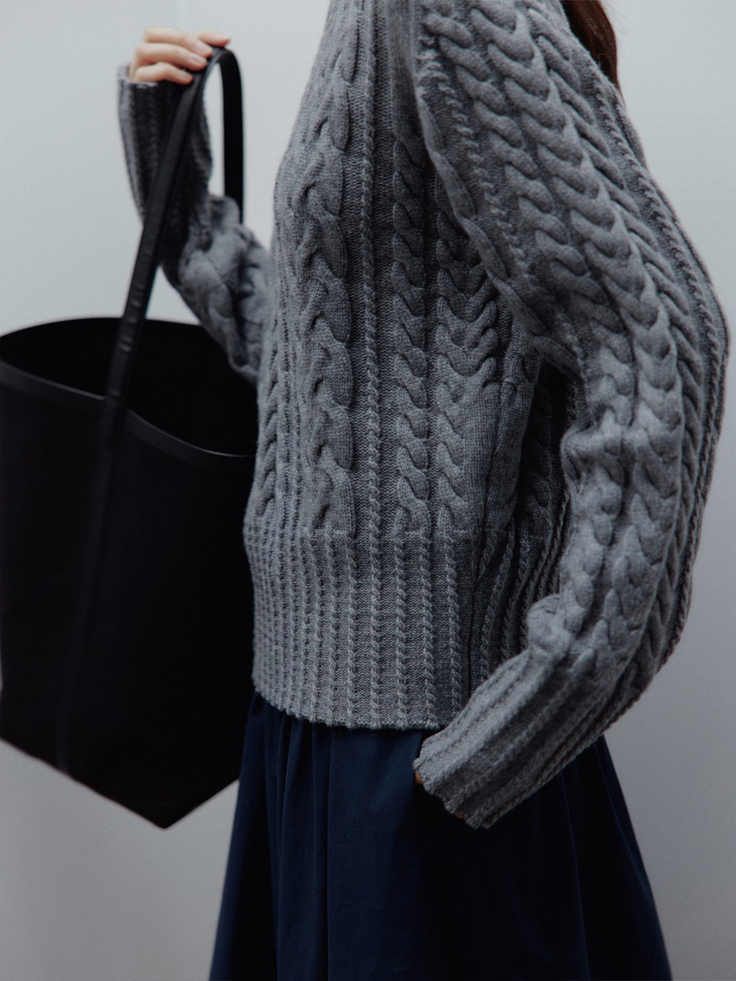 FUSSED A Nerd’s Daily Twist Cable & Textured Pullover – Mist Grey FOF-25SS164a