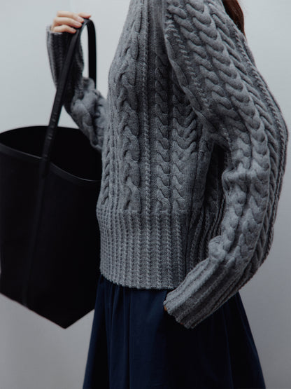 FUSSED A Nerd’s Daily Twist Cable & Textured Pullover – Mist Grey FOF-25SS164a