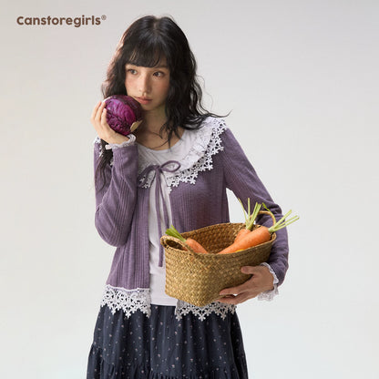 [CAN] “Rose in Bloom” Lavender Knit Cardigan & Floral Skirt 3-Piece Set