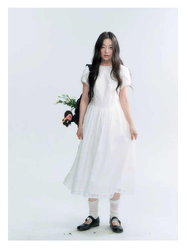 "Moonlight Sonata" White Petal Sleeve Midi Dress