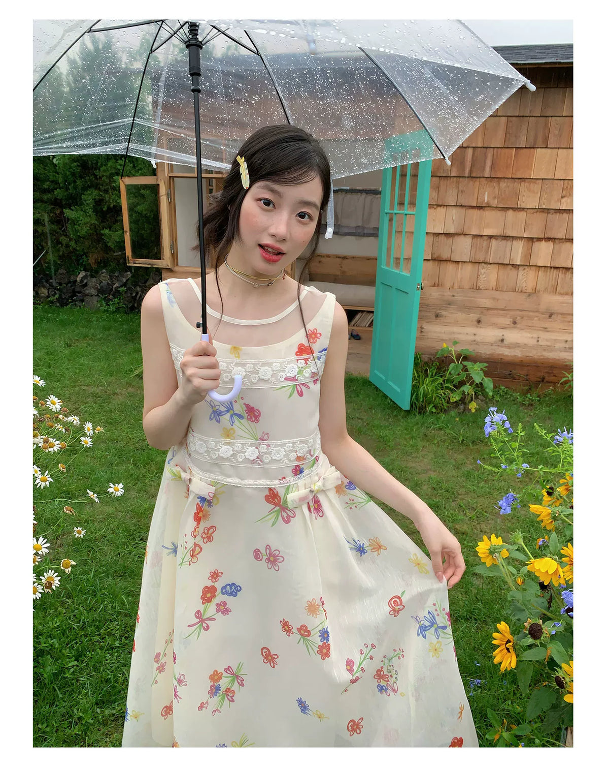 [RF] “Sunlit Wildflower Reverie” Ivory Floral Tulle Maxi Dress