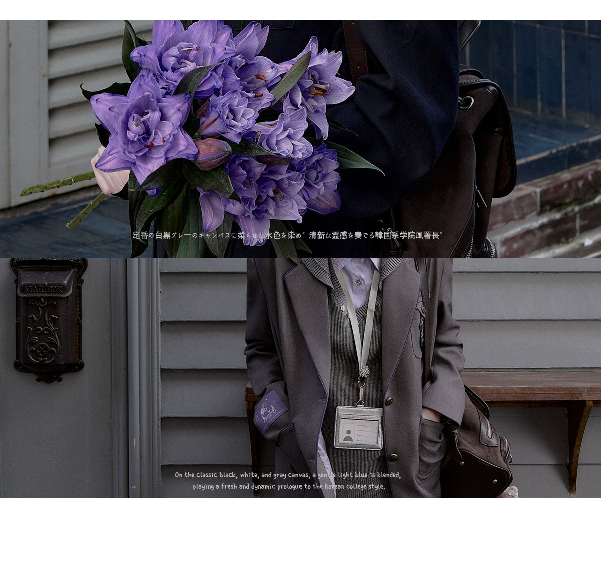 "Snow Lily Legacy" Gray Oversized School Blazer
