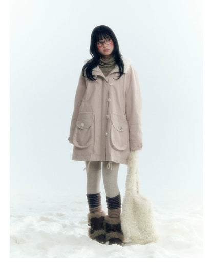 Horridale - Vintage Washed 90% White Duck Down Parka with Faux Fur Hood - Shell Pink