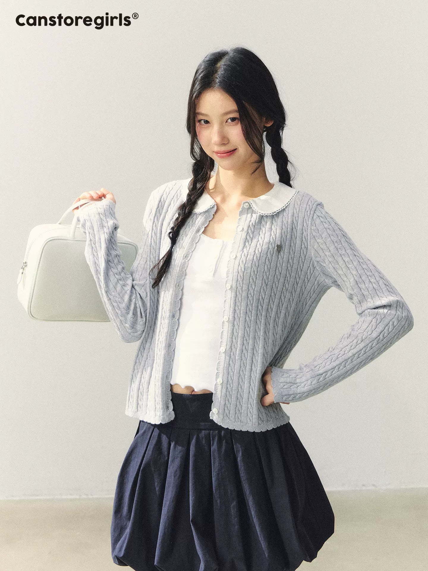 "Milky Bear Mood" Detachable Collar Knit Cardigan LL2026009