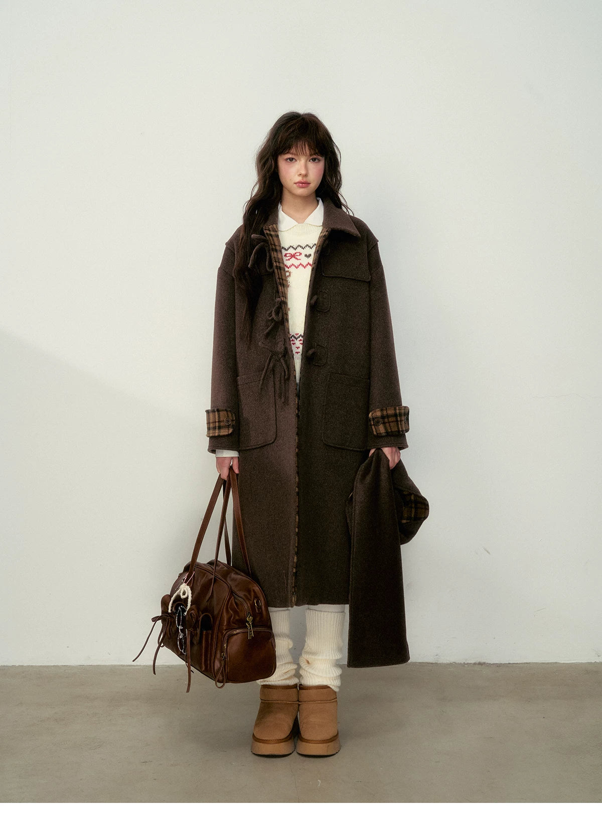 SunsetPark - Vintage Teddy Bear Bow Toggle Wool Coat (Blush Pink / Brown Bear)