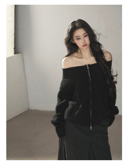 AOMALM - Quiet Black Wool-Blend Cropped Knit Jacket