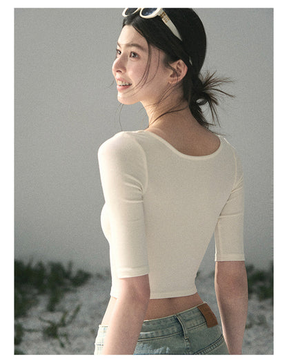 “Soft Winds in Lace” Ivory Lace Trim Fitted Top