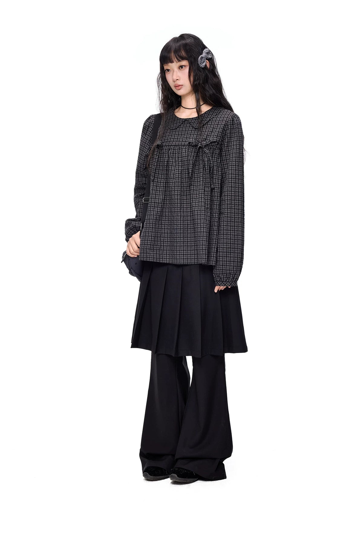 EZEK | Peter Pan Collar Gingham Shirt with Bubble Sleeves