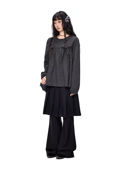 EZEK | Peter Pan Collar Gingham Shirt with Bubble Sleeves
