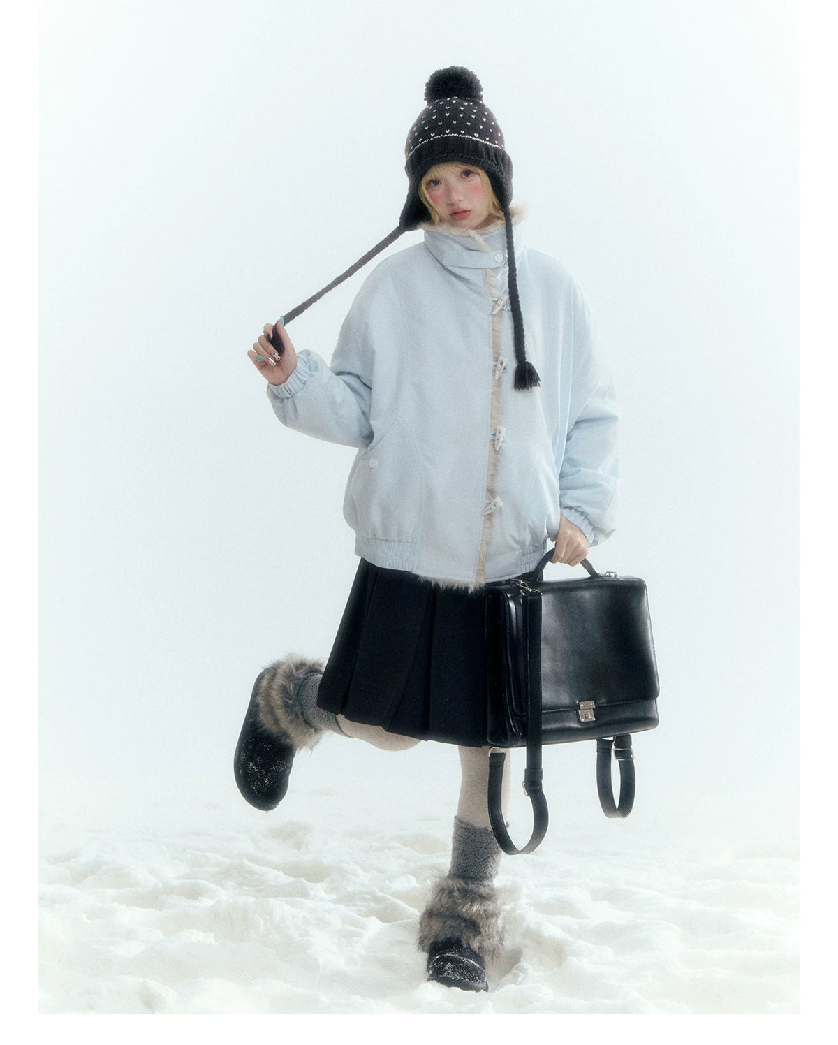 Horridale - Dark Gray Wool-Look A-Line Pleated Mini Skirt