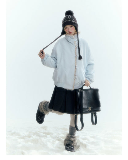 Horridale - Dark Gray Wool-Look A-Line Pleated Mini Skirt