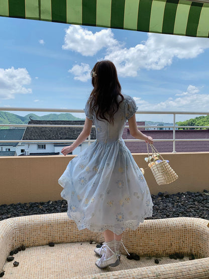 [RF] “Blue Daisy Whisper” Sky Blue Floral Dress
