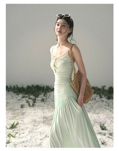 “Mint Afterglow” Jade Green Twist Cutout Top & Maxi Skirt