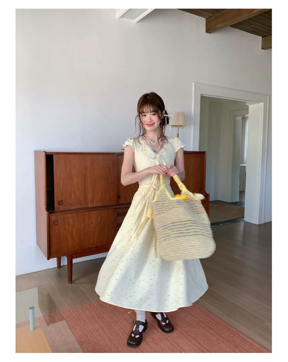 [RF] “Butter Peach Blossom” Goose Yellow Floral Maxi Dress