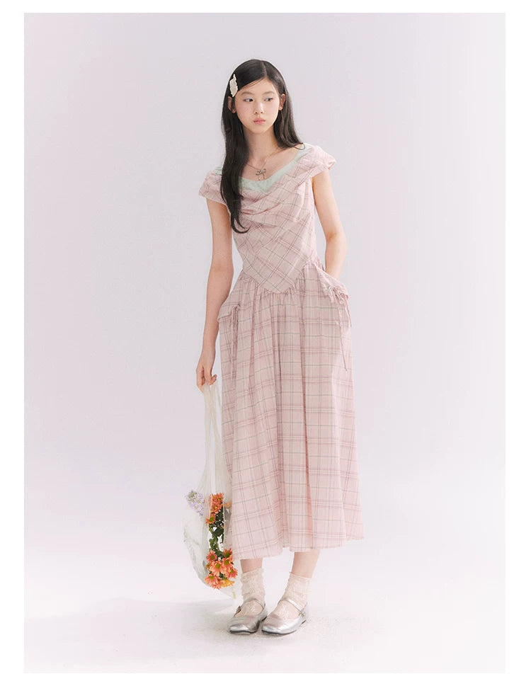 “Heartfelt Rendezvous” Pink Plaid Maxi Dress