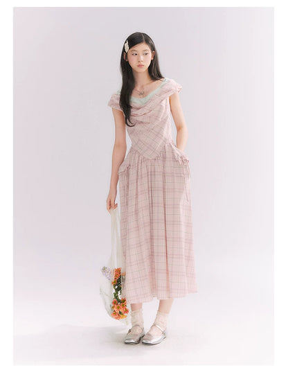 “Heartfelt Rendezvous” Pink Plaid Maxi Dress