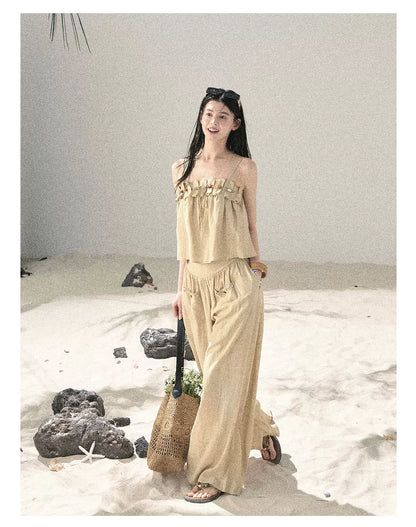 "Traces of the Wind" Sand Beige Cami & Wide-Leg Pants Set