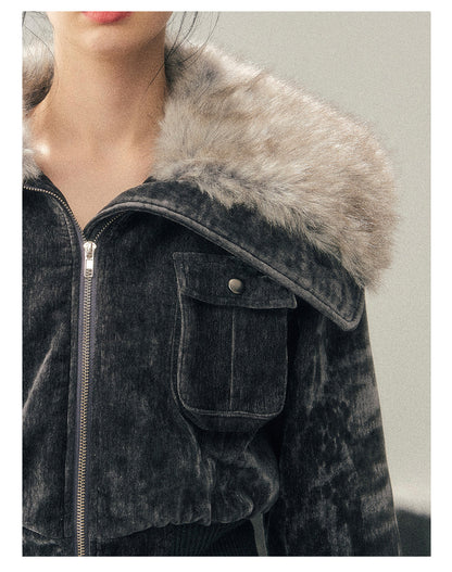 少也眼 "Defocused Dreams" Melard Leopard Utility Cropped Jacket - Graphite Gray