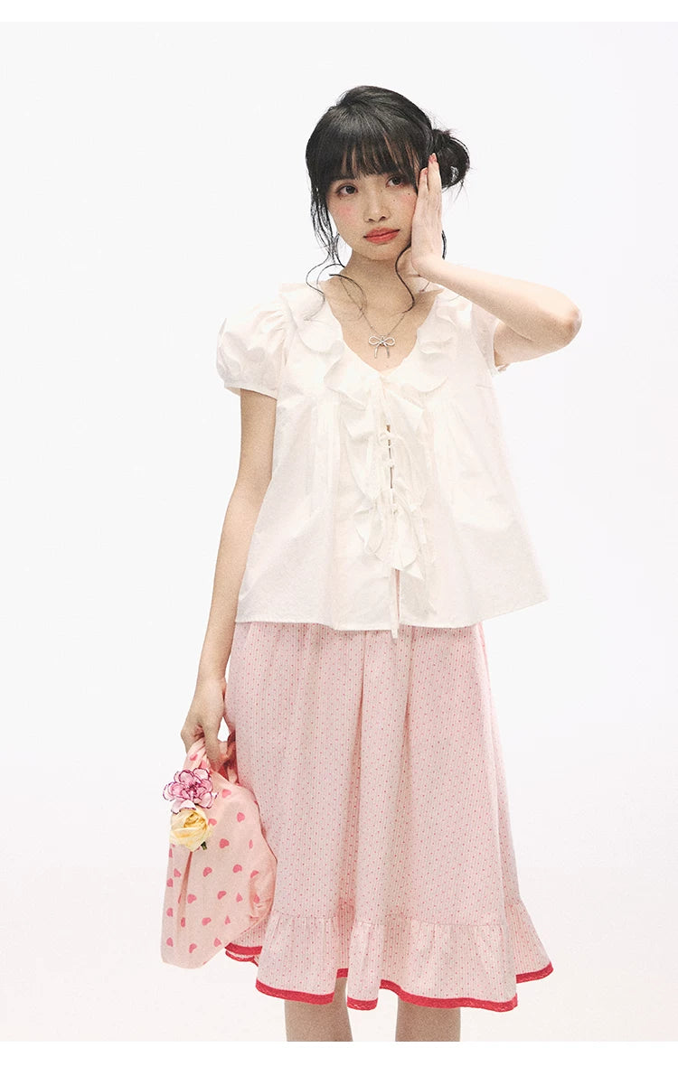 "Rosy Picnic" Pink Polka Dot A-Line Mini Skirt
