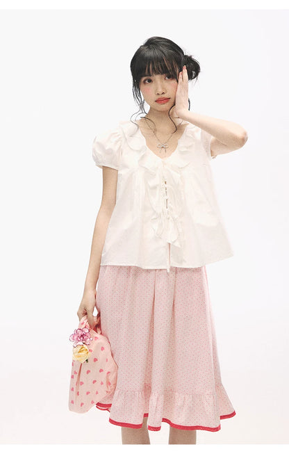 "Rosy Picnic" Pink Polka Dot A-Line Mini Skirt