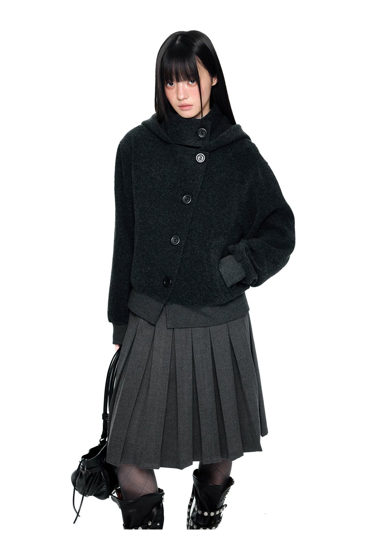 EZEK | Preppy Hooded Wool Blend Jacket with Button Front