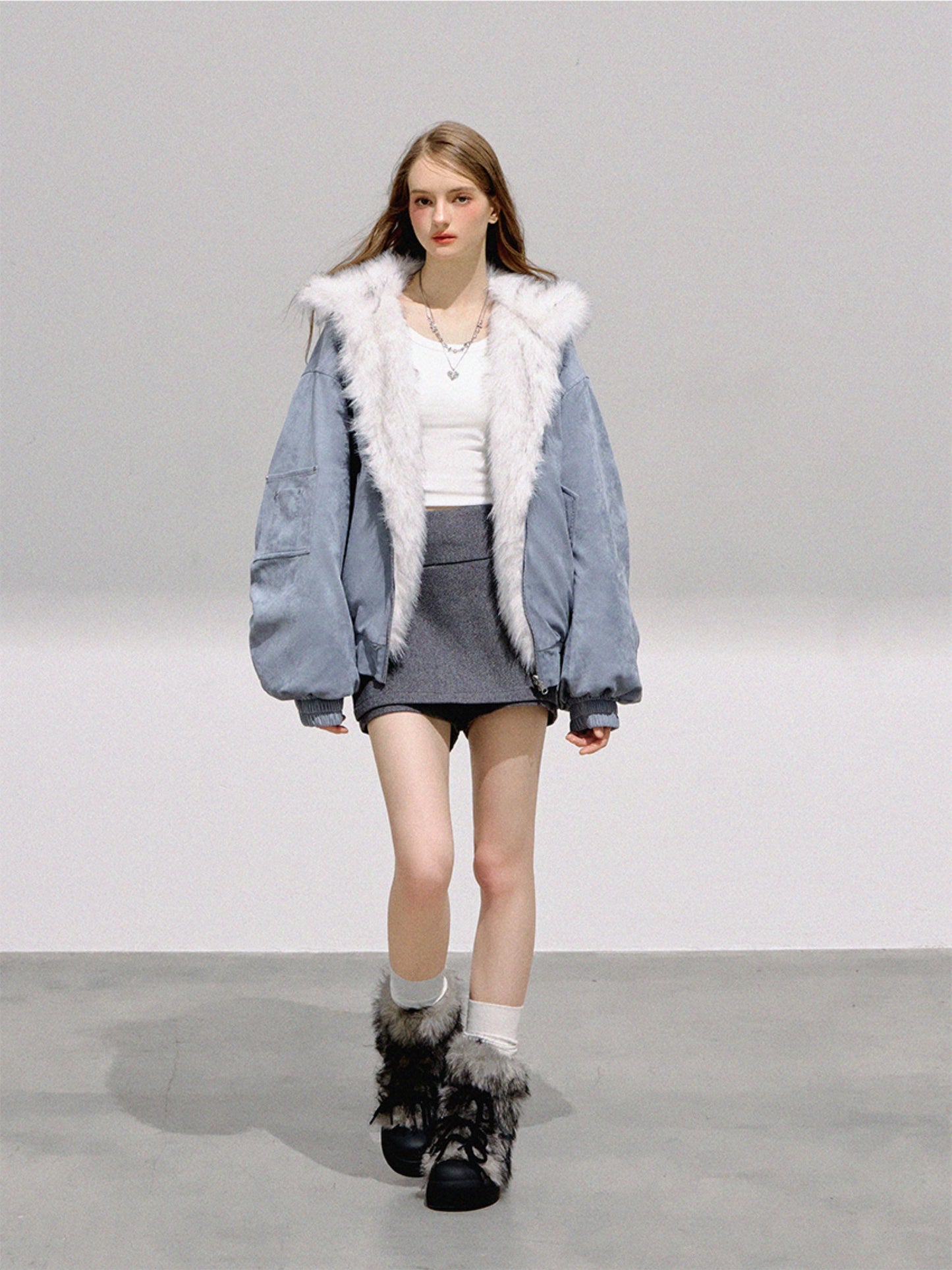 BOHOL BLING - Glacier Blue Reversible Faux Suede Fleece Jacket