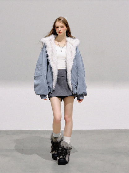 BOHOL BLING - Glacier Blue Reversible Faux Suede Fleece Jacket