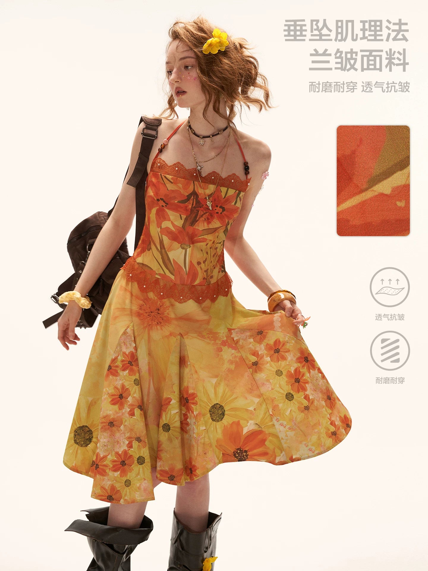 "Sunset Bloom Mood" Halter Floral Midi Dress WE933