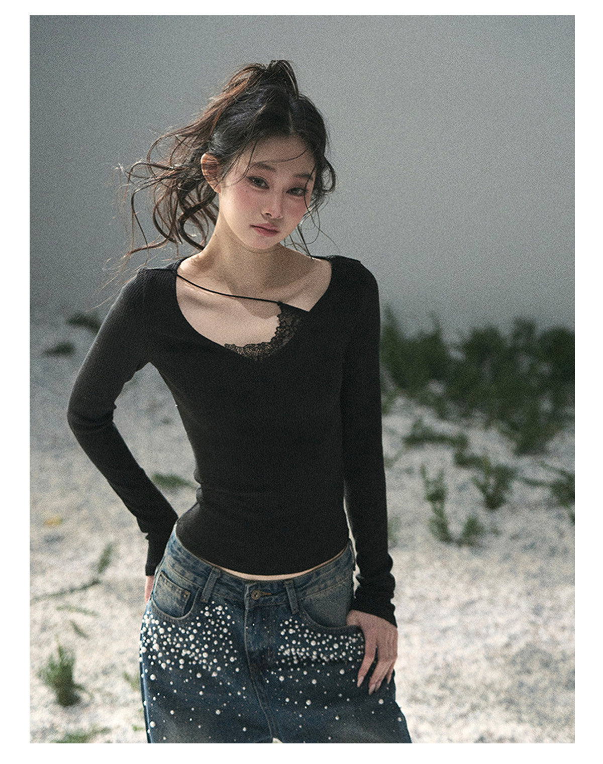 “Day & Night” Midnight Black Lace Knit Top
