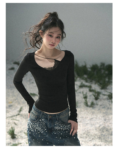 “Day & Night” Midnight Black Lace Knit Top