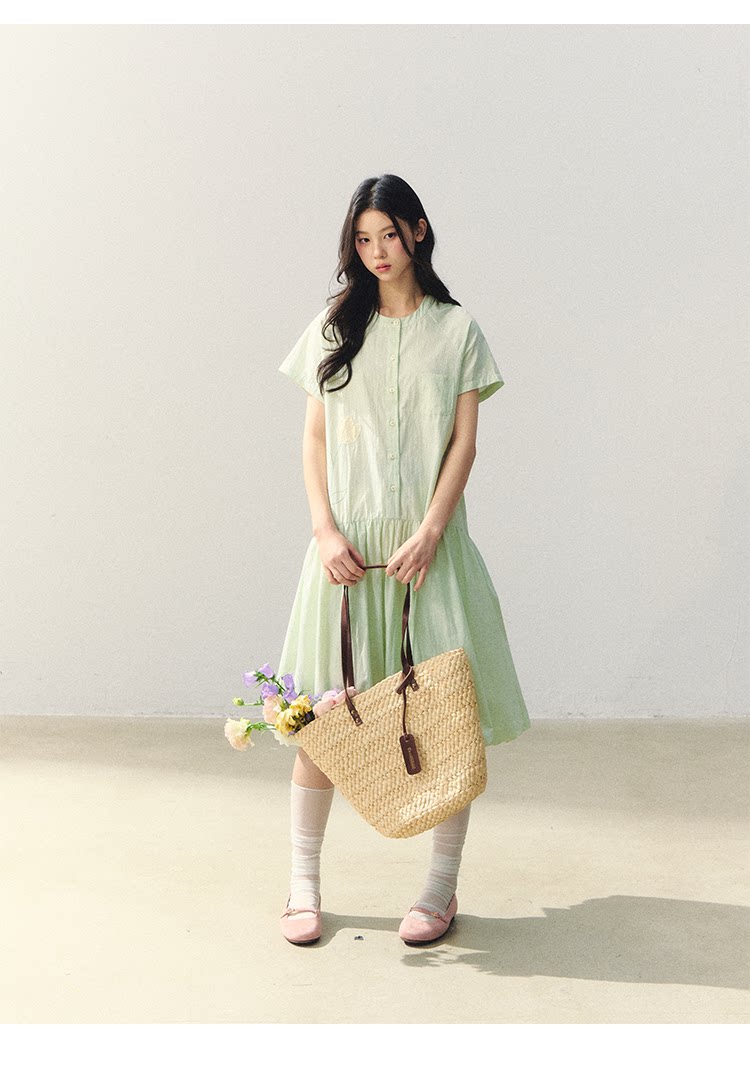 "Tulip Spring Letter" Bubble Hem Shirt Dress SJ2026030