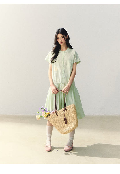 "Tulip Spring Letter" Bubble Hem Shirt Dress SJ2026030