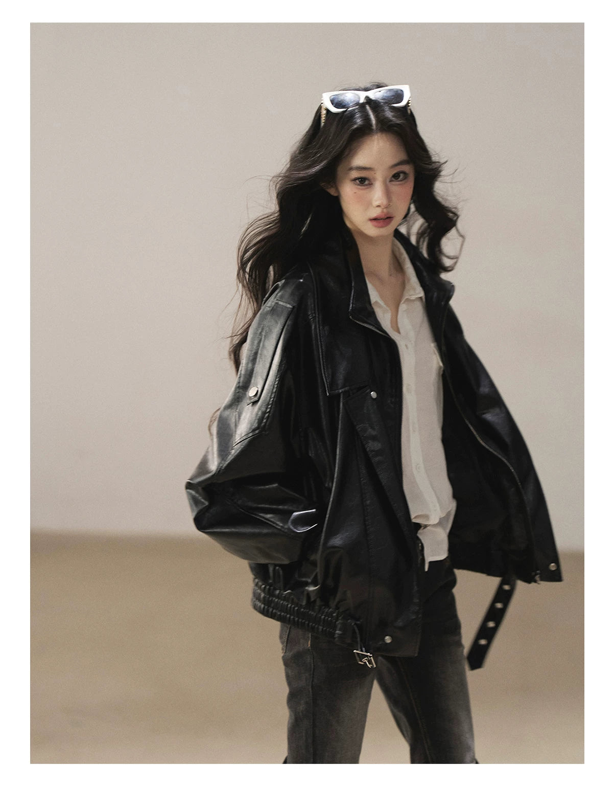 AOMALM - "Solo Journey" Quiet Black Oversized PU Moto Jacket