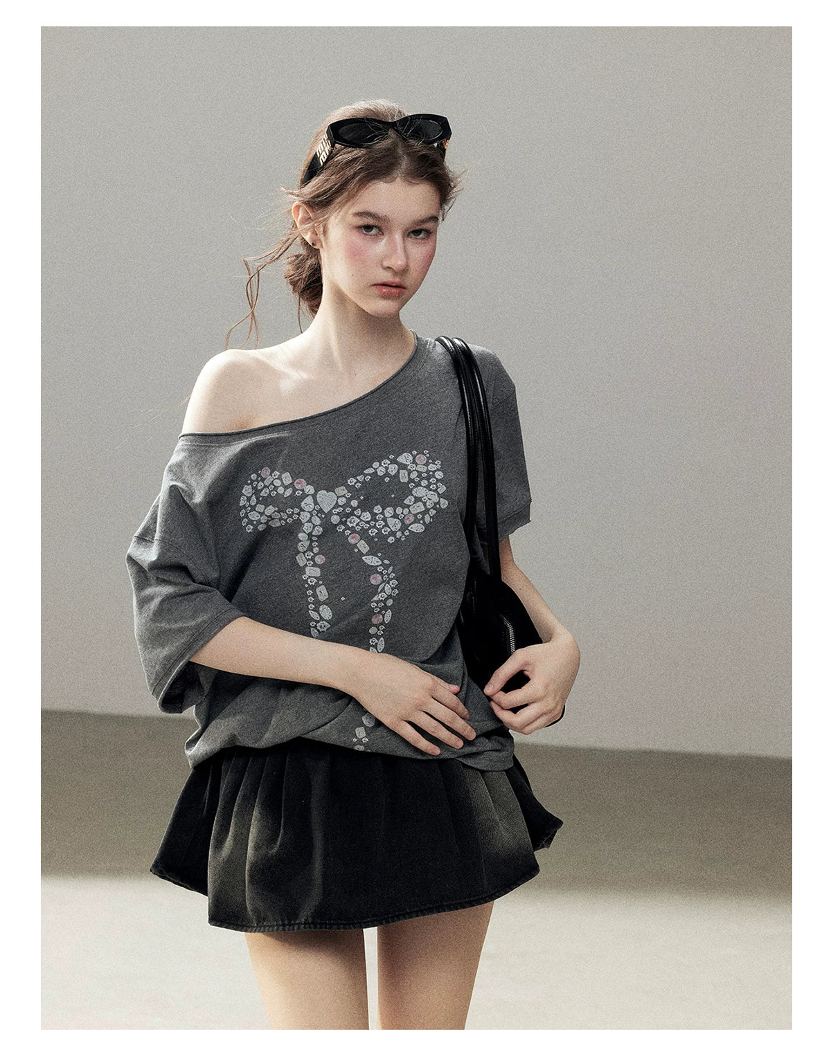"Muted Shades of Gray" Silver Mouse Gray Off-Shoulder Tee