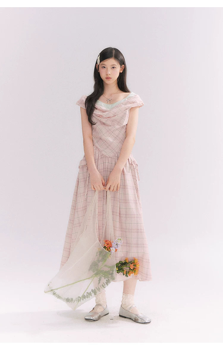 “Heartfelt Rendezvous” Pink Plaid Maxi Dress