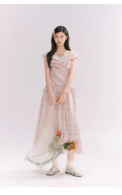“Heartfelt Rendezvous” Pink Plaid Maxi Dress