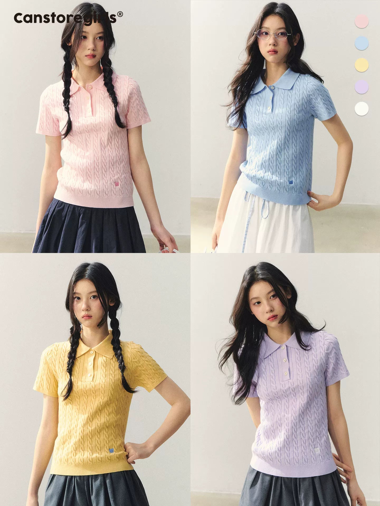 "Colorblock Bear Diary" Knit Polo Tee LL2026020