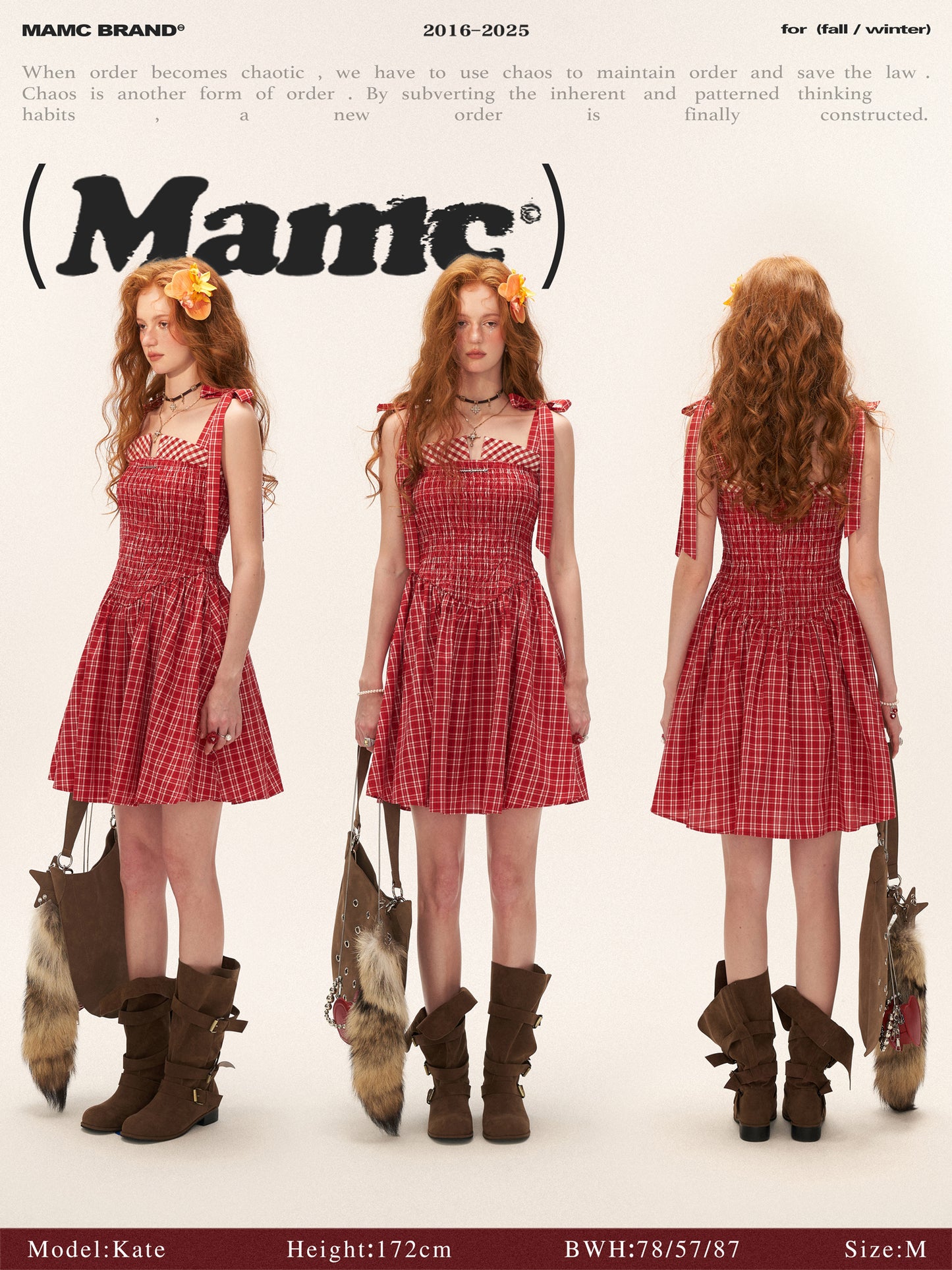 French Bow Tie Strap Smocked Dress WE852 (Red Plaid)