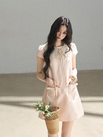 "Blush Haze" Cinnamon Pink Lace Babydoll Mini Dress
