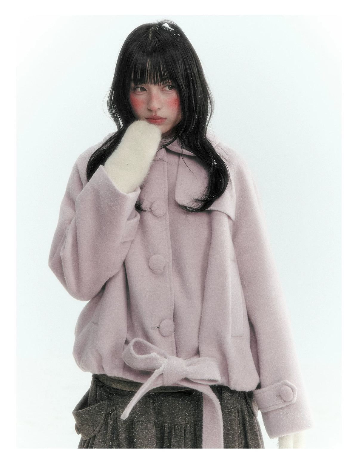 Short Cocoon Wool-Blend Coat (Taro Purple / Oatmeal Gray)