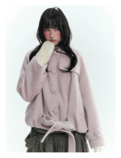 Short Cocoon Wool-Blend Coat (Taro Purple / Oatmeal Gray)