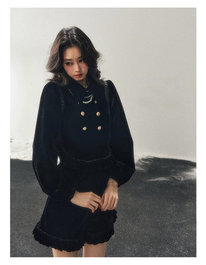 少也眼 “The Seventh Nocturne” Black Velvet French-Style Jacket & Shorts Set