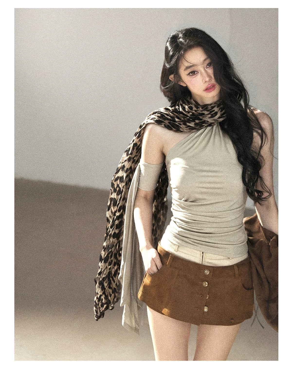 AOMALM - Korean-Style Leopard Print Shawl Scarf