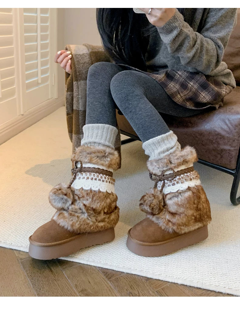 Earl Cat Platform Mid-Calf Snow Boots (Grey / Brown)
