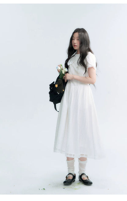 "Moonlight Sonata" White Petal Sleeve Midi Dress