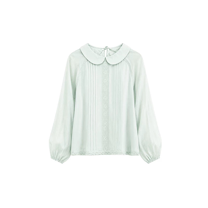 DAILY ARTIST - Mint Green Vintage Lace Doll-Collar Blouse