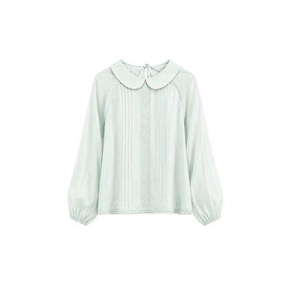 DAILY ARTIST - Mint Green Vintage Lace Doll-Collar Blouse