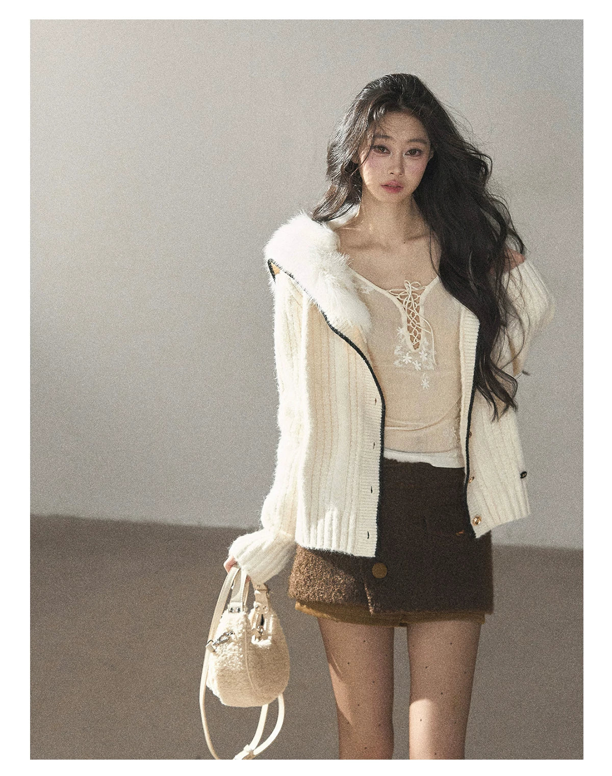 AOMALM - "Wrapped in the Evening Breeze" Milk Rice White Sailor-Collar Wool-Blend Knit Sweater